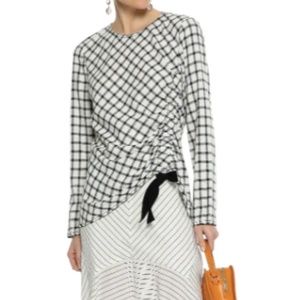 Derek Lam Asymmetric Ruched Checked Crepe Top